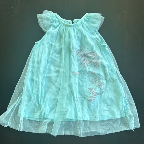 Vitamins Baby Green and Blue Flutter Sleeve Babydoll Dress - Picture 1 of 4